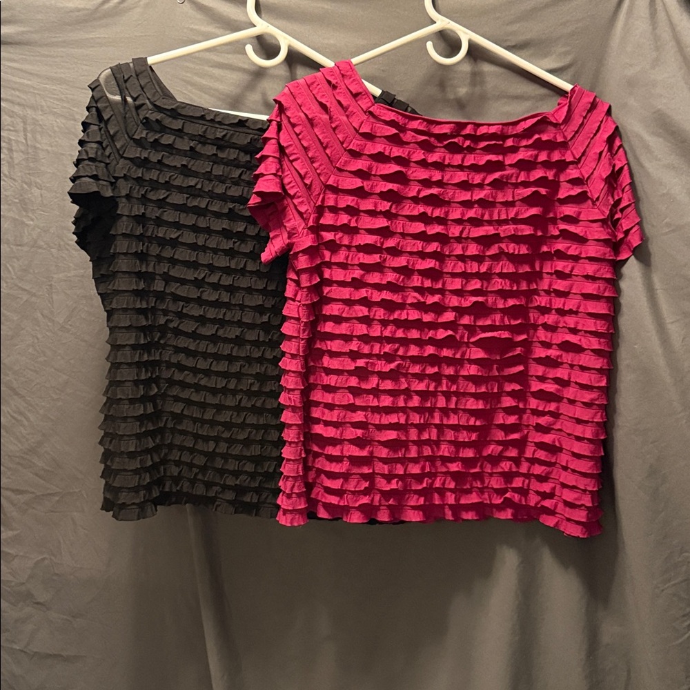 AB Studio Black and Pink Ruffled Blouses